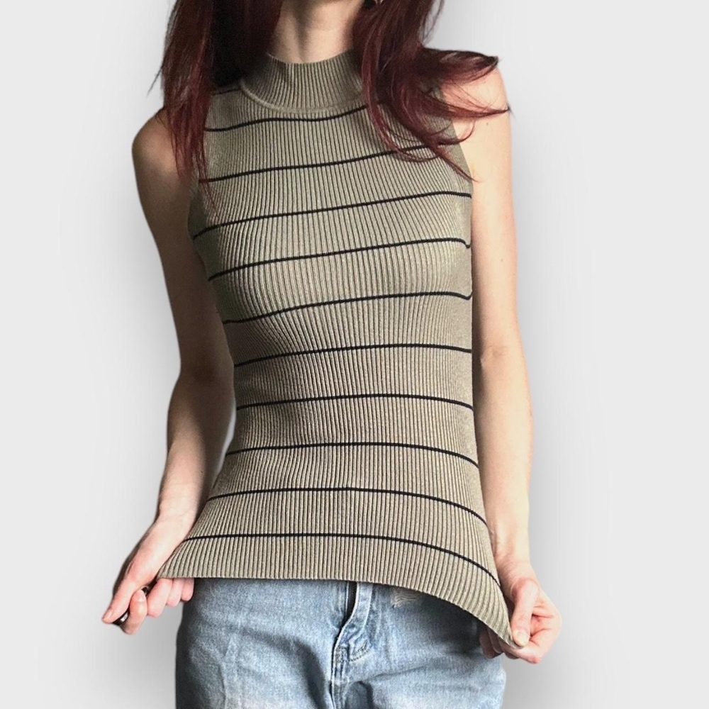 Olive Green Striped Knit Tank - Size S